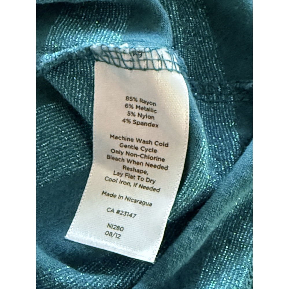 Talbots Womens Size Large Teal Glitter Sparkle Long Sleeve Blouse Shirt Top - Picture 4 of 5